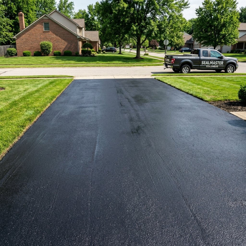Sealcoating residential driveway